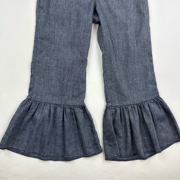 Anthropologie Ett:Twa Chambray Linen Ruffle Hem Wide Leg Pants Size 0 - Picture 4 of 10